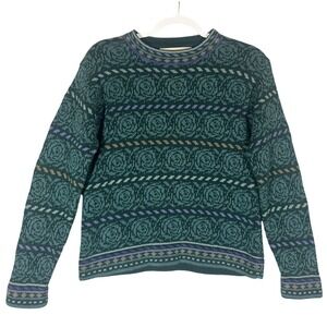 Nomadic Traders Vintage Floral Geometric Knit Sweater Women's Sz S Ramie Cotton